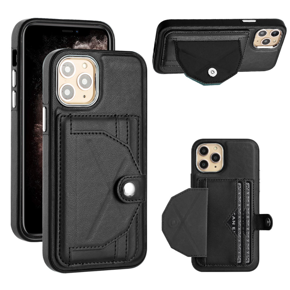 YB Leather Coating Series-4 for iPhone 11 Pro Kickstand PU Leather Coated TPU Phone Case with Card Holder YB Leather Coating Series-4 for iPhone 11 Pro Kickstand PU Leather Coated TPU Phone Case with Card Holder
